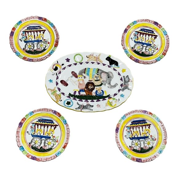 Colorful Circus Platter & 4 Piece Plate Children's Set Mercuries 1995 - Picture 1 of 5